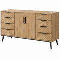 Aparador Retangular em MDF Carvalho e Preto com 8 Gavetas e 2 Portas, 160 x 40 x 85 cm