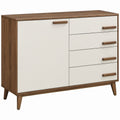 Aparador em MDF Nogueira e Branco 120 x 40 x 90 cm com 4 Gavetas e 1 Porta
