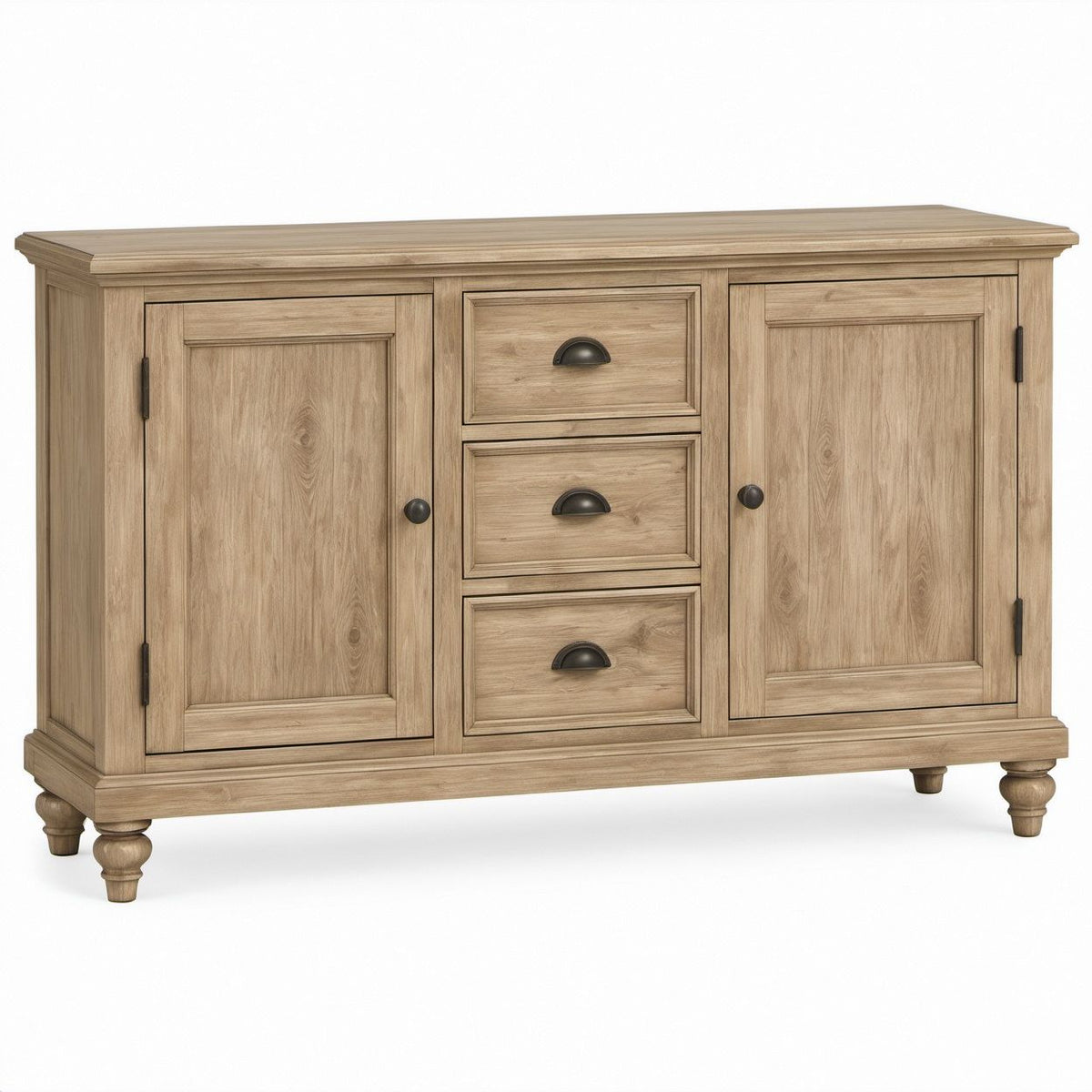 Aparador Retangular em MDF Carvalho Natural e Preto com 3 Gavetas e 2 Portas, 140 x 45 x 100 cm