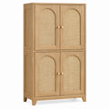 Armário alto retangular em MDF folheado a carvalho com portas em vime, 80 x 40 x 160 cm