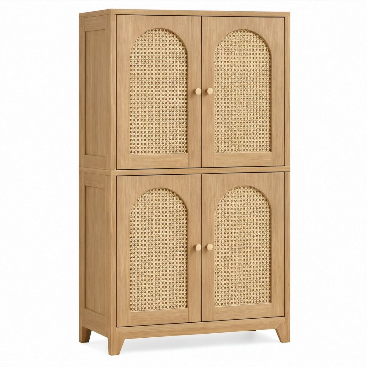 Armário alto retangular em MDF folheado a carvalho com portas em vime, 80 x 40 x 160 cm