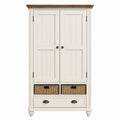Armário Alto em MDF Branco e Castanho com Cestas em Rattan, 90 x 45 x 180 cm