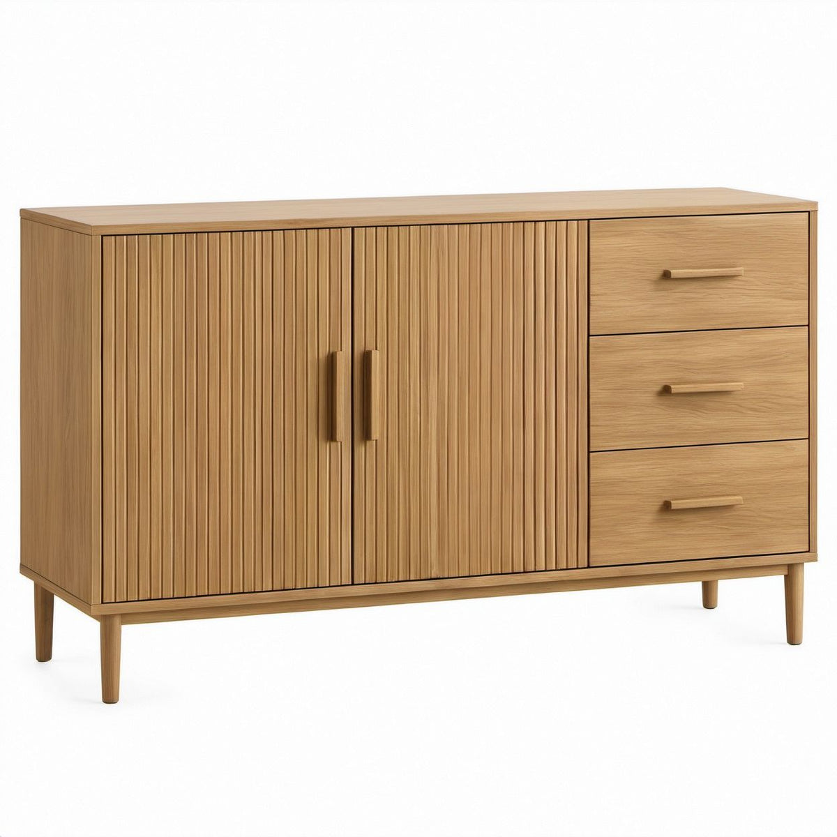 Aparador em MDF Carvalho Natural com 2 Portas e 3 Gavetas, 120 x 40 x 80 cm