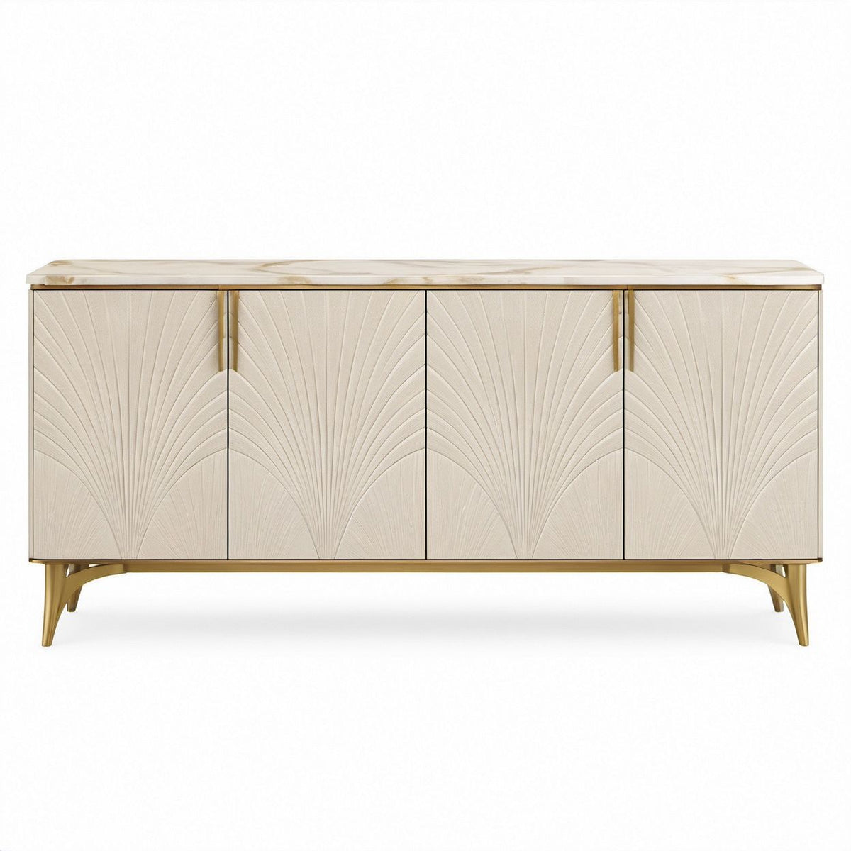 Aparador Retangular de 4 Portas em MDF Bege e Dourado 180 x 90 x 45 cm