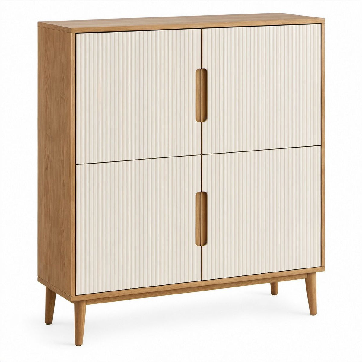 Armário Retangular de 4 Portas em Branco e Carvalho, 100 x 40 x 140 cm