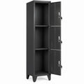Armário vertical em aço preto com 3 portas e fechaduras, 180 x 38 x 45 cm