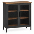 Armário Decorativo em Aço Carbono e MDF Preto e Castanho, 80 x 40 x 90 cm