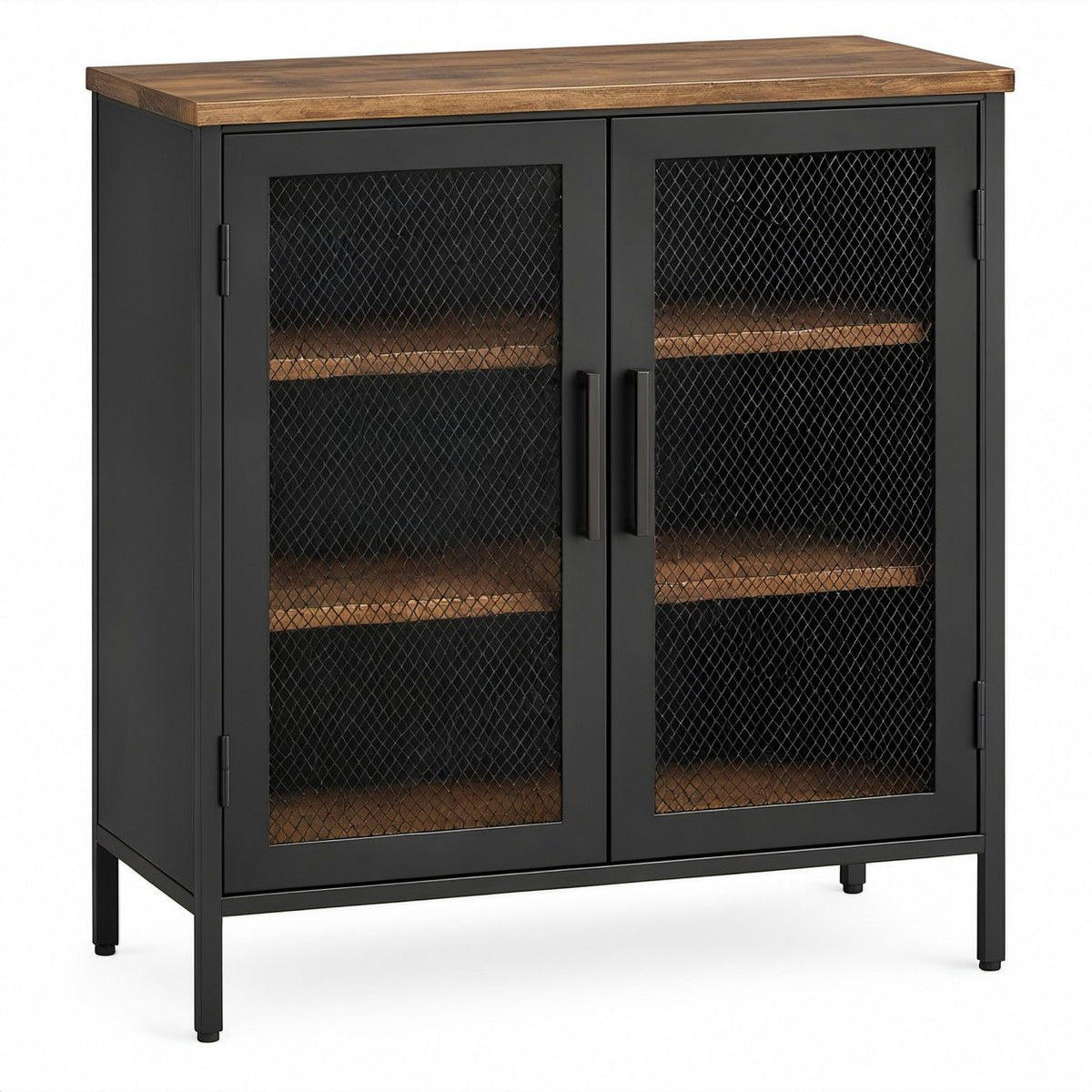 Armário Decorativo em Aço Carbono e MDF Preto e Castanho, 80 x 40 x 90 cm